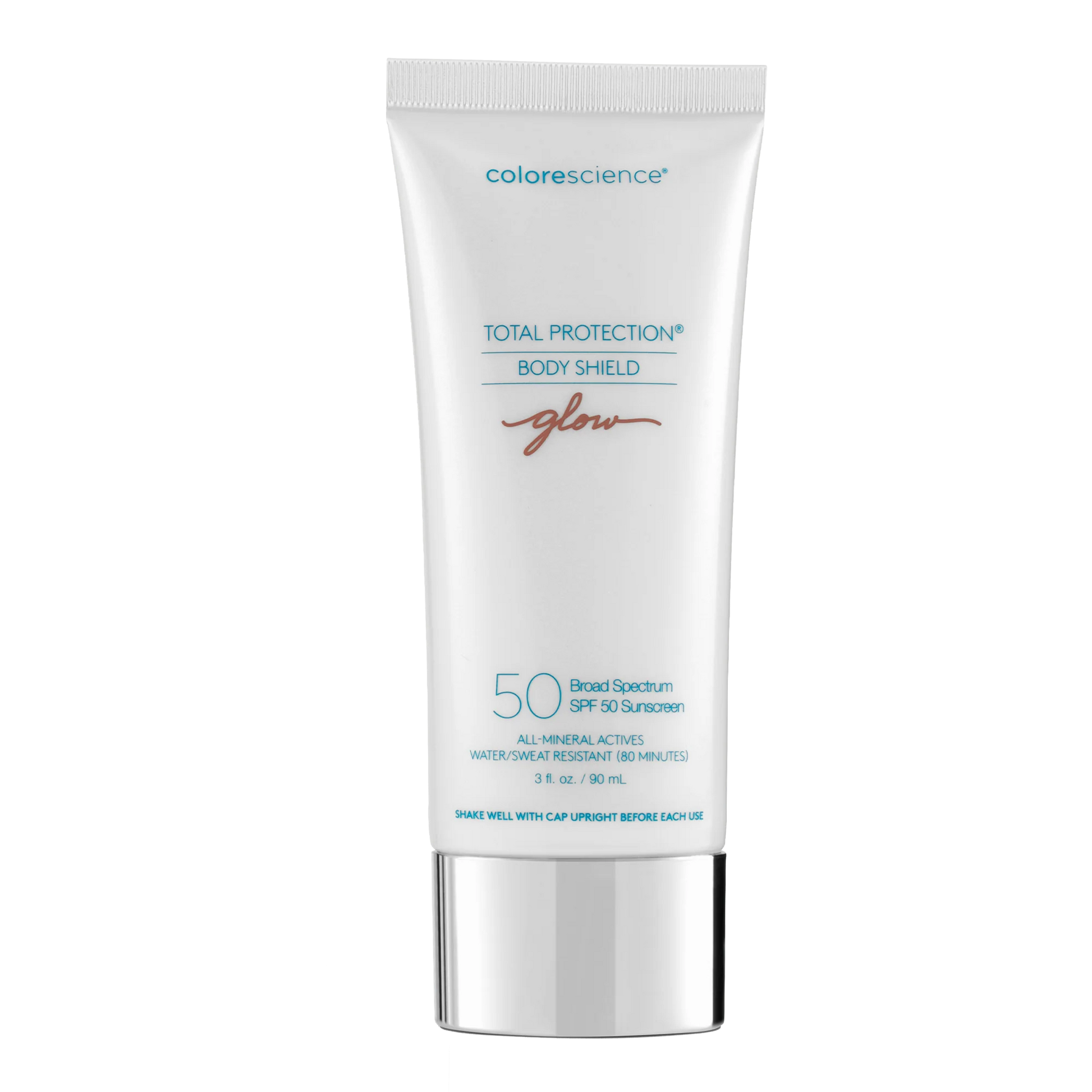 Colorescience Total Protection Body Shield sunscreen tube on a white background