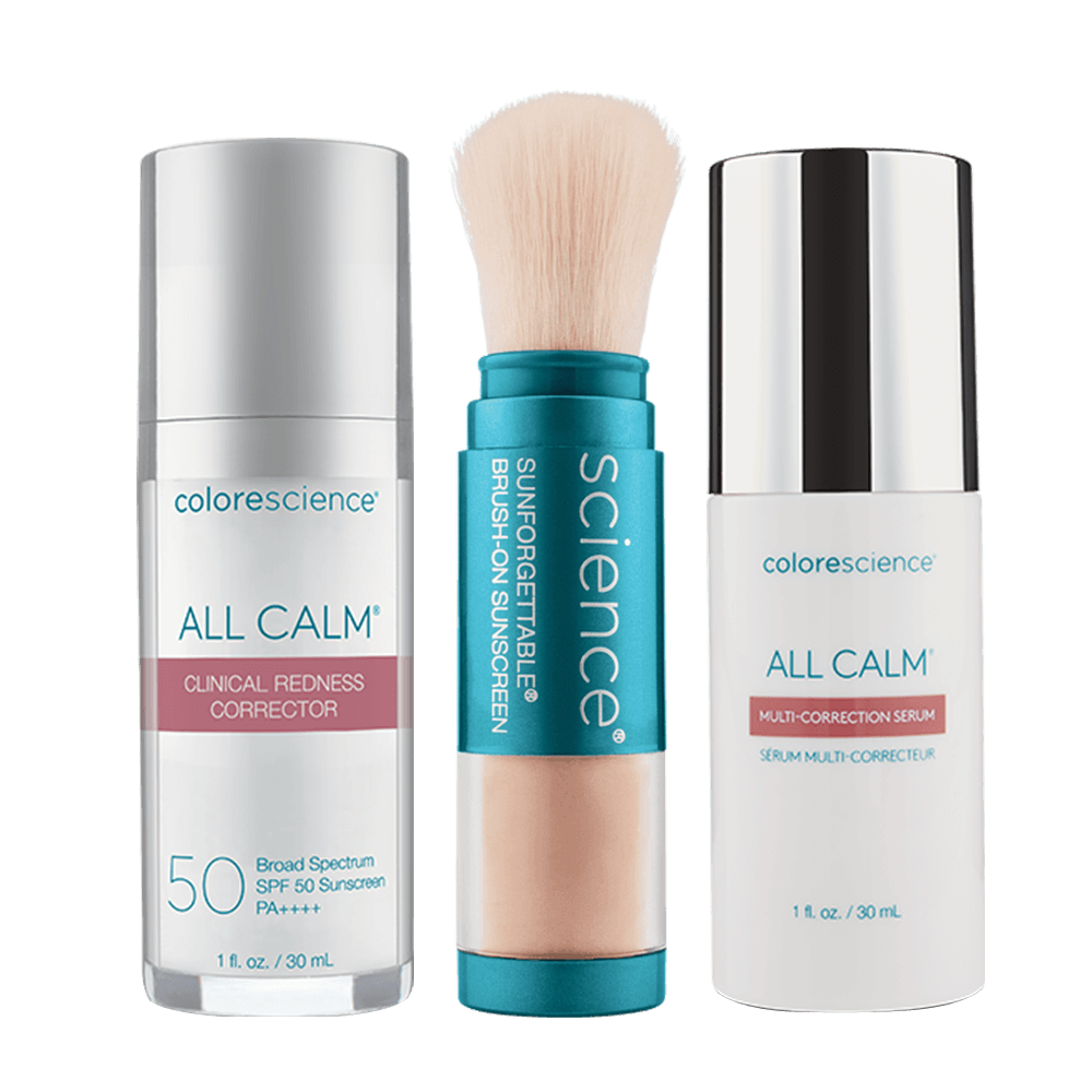 All Calm Clinical Redness Corrector SPF 50 - SUNFORGETTABLE: BRUSH-ON SUSNCREEN - Multi Correction Serum - Colorescience UK 
